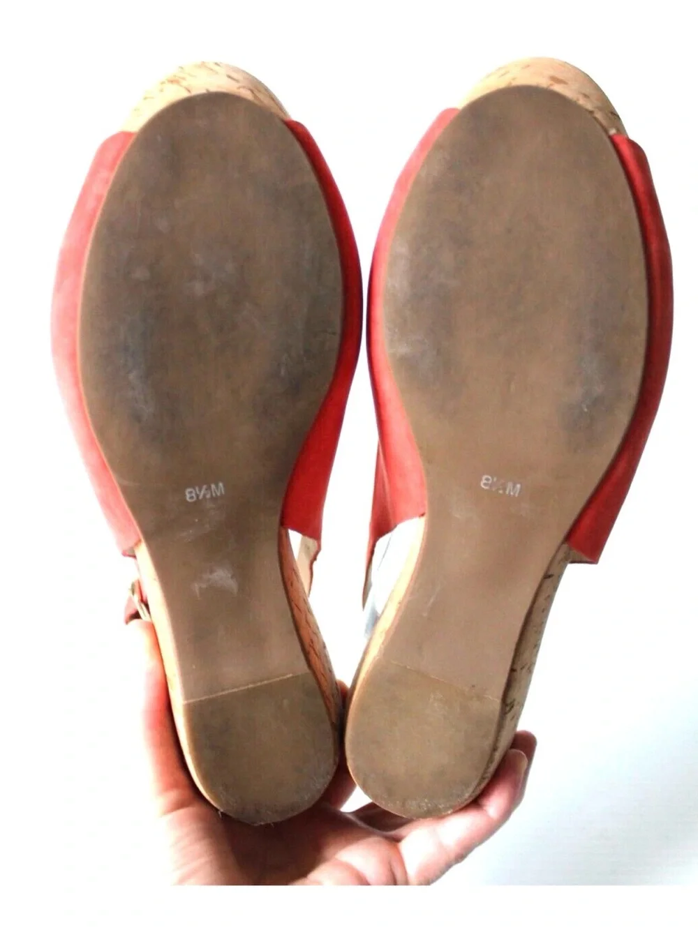 Via Spiga Size 8.5M Red Suede Slingback Cork Platform Wedge Heels Sandals Shoes